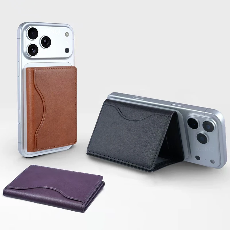Slim MagSafe Card Holder for IPhone 16 15 14 13 12 Pro Max Magnetic Phone Wallet PU Leather Trifold ID Bank Credit Cardholder