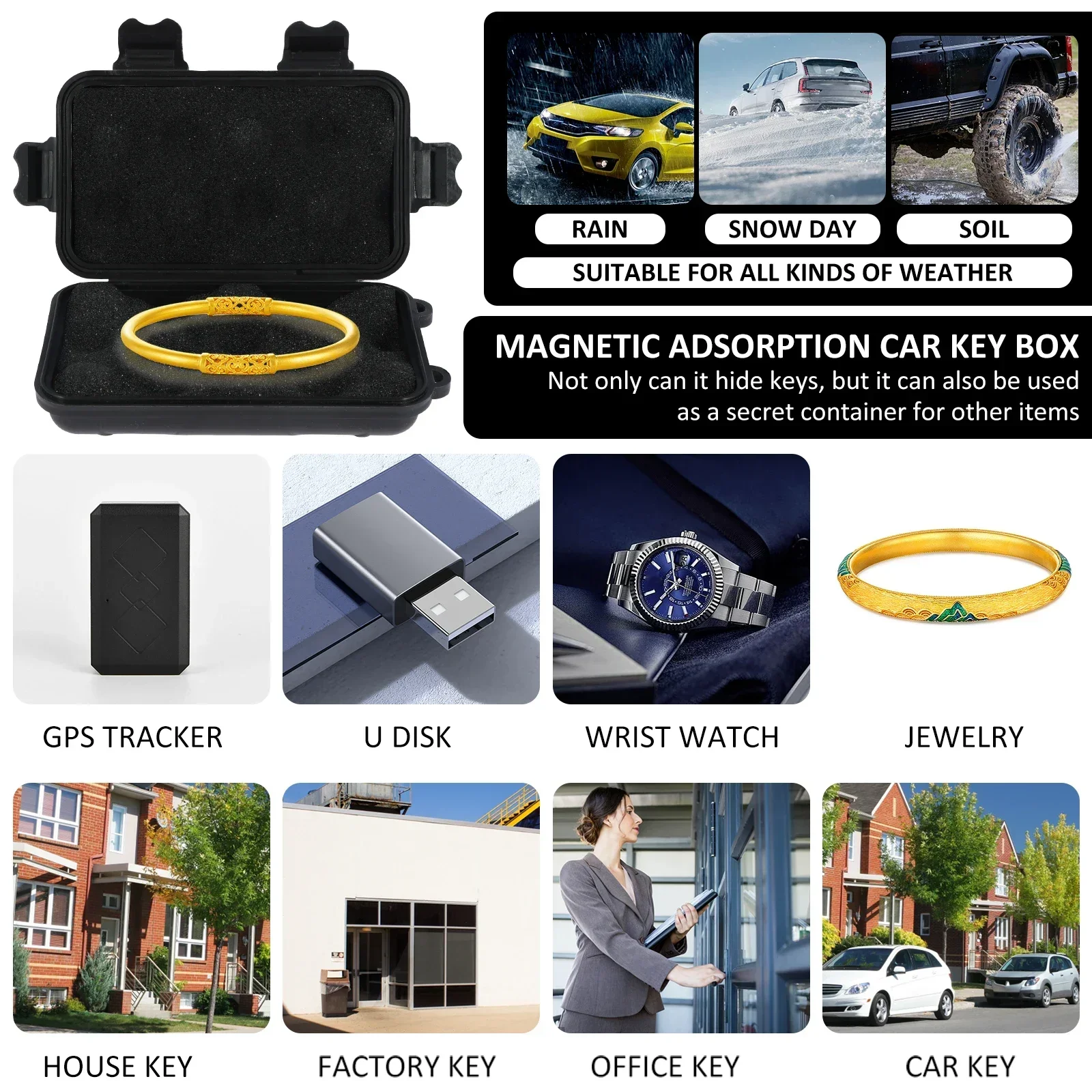 Magnetic Key Holder Under Car Hide Key Box with Strong Magnet Waterproof Magnetic Key Hider Rustproof  Storage Box GPS Locator