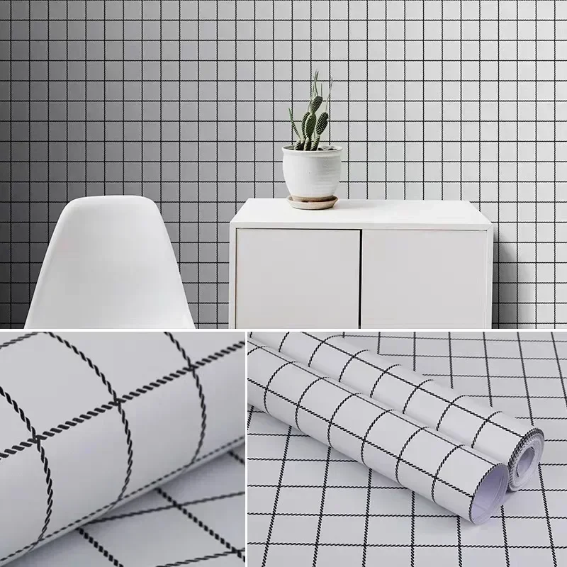 45cm*10m Checkered Pattern Self-adhesive Wallpaper Waterproof  Moisture-proof Stickers Background Wall Environmental Stickers