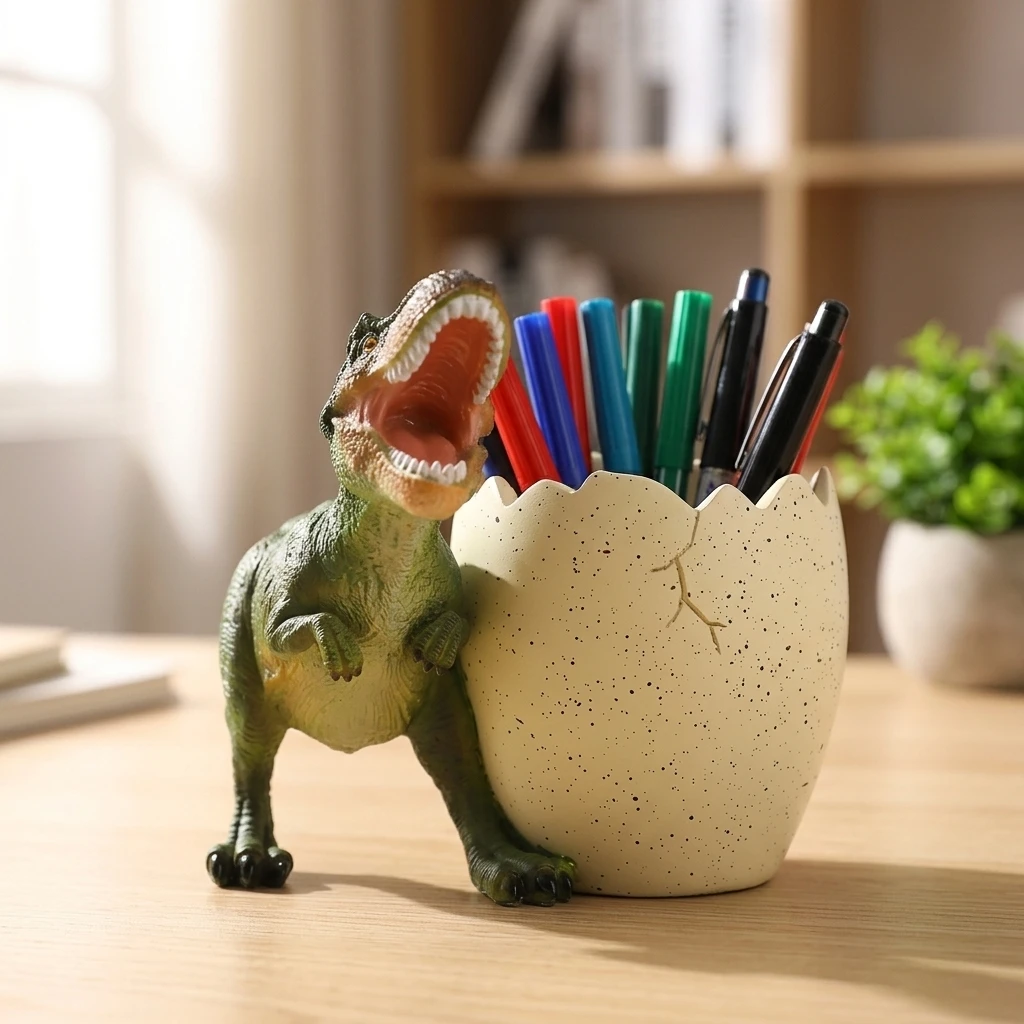 Pencil Holder, Round Desk Organizer for Markers Pens and Office Supplies, Cartoon Animal Figurine with Stable