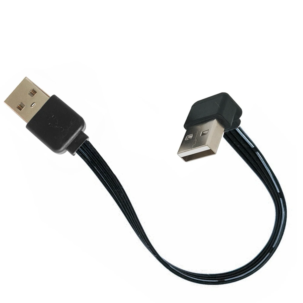 Adaptateur d'extension flexible USB 2.0 mâle vers mâle, câble super plat, angle haut et bas 90 °, 2.0 m, 0.2