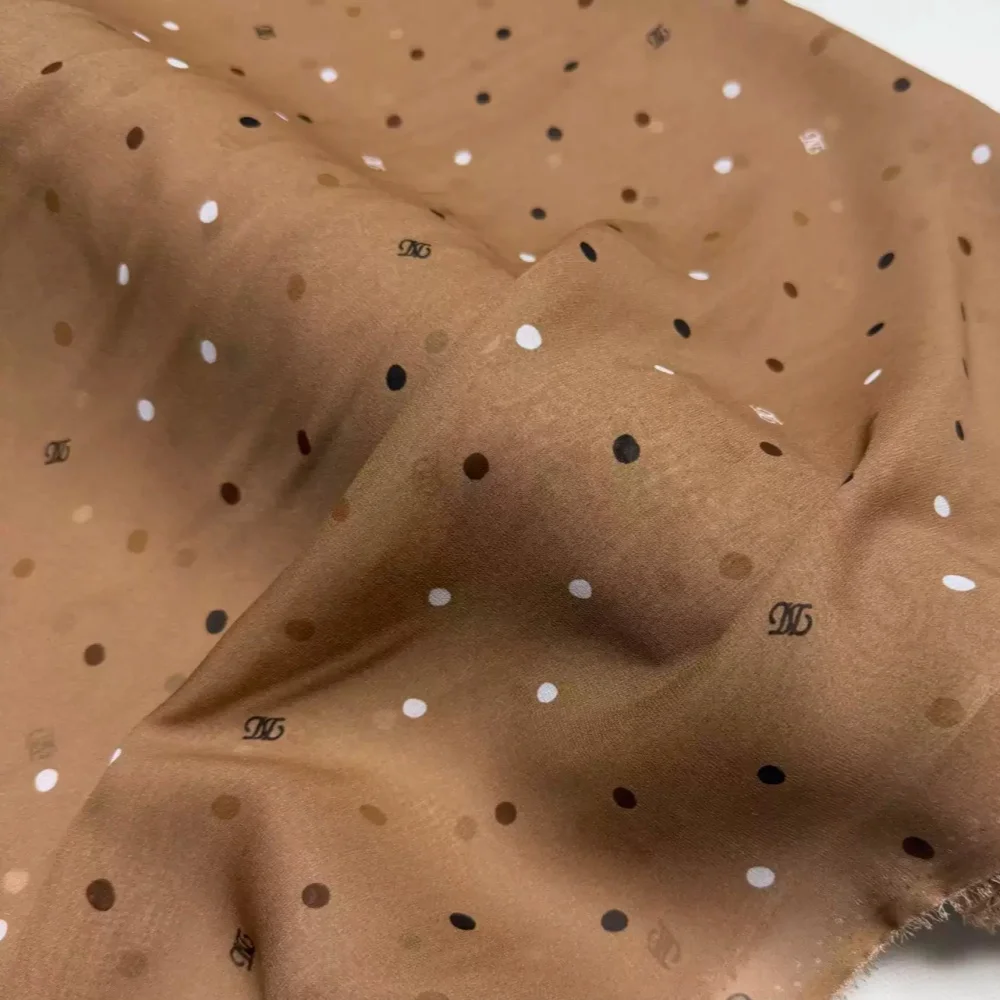 Best Sale Coffee Brown Base Small Polka Dots 14M/m Mulberry Silk Georgette Fabric Casual for Lady Men Wife Blouse Custom Dresses
