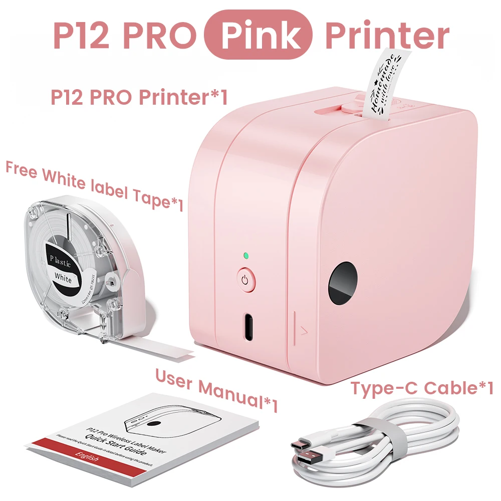 Phomemo P12 Pro Label Maker Bluetooth Mini Wireless Label Printer Sticker Maker with for Satin Ribbon Iron-on Labels Labeler