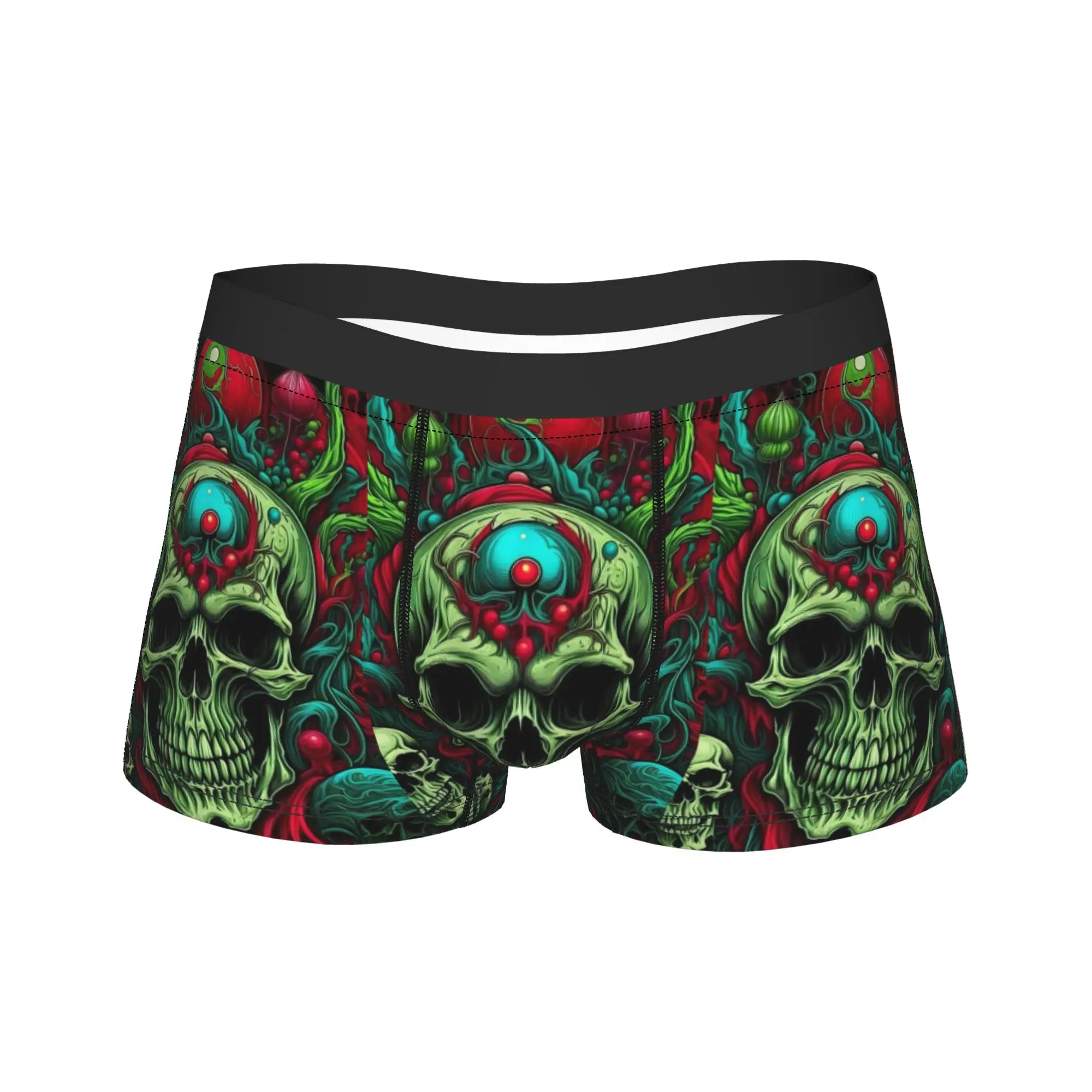 Novel Fun Floral Green Skull Portrait Underwear  Men Panties Print Breathable Boxer Shorts Quality Shorts Briefs Plus Size