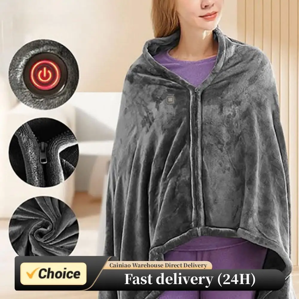 

1/2PCS USB Electric Heated Blanket 3 Heating Levels Fleece Heated Blanket Wearable Heated Blanket Cape Quickly Heated Cape Pad