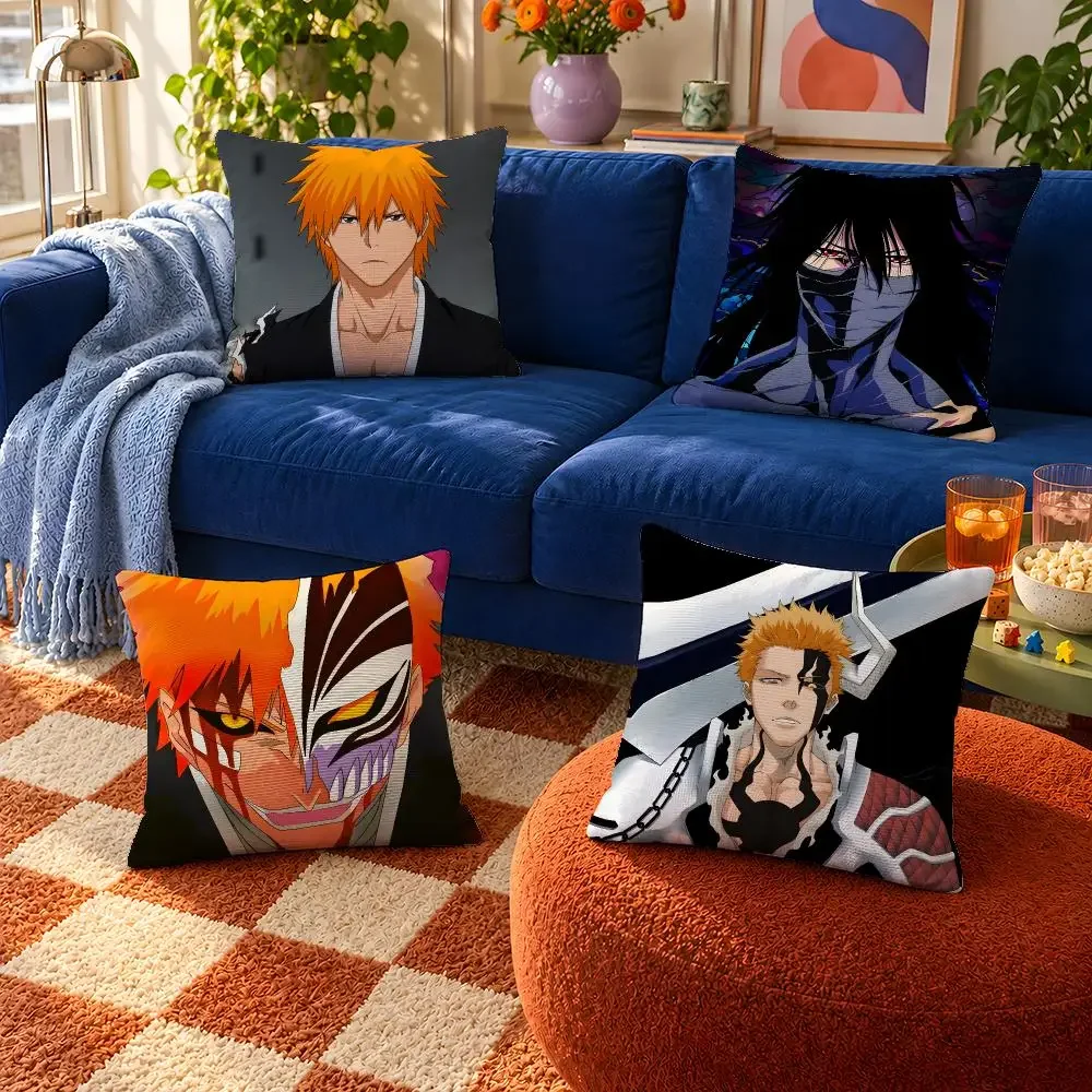 Anime Bleach TYBW Ichigo Kurosaki Bankai Cushion Cover Throw Pillow Soft Short Plush Cozy Durable For Sofa Bedroom Home Decor