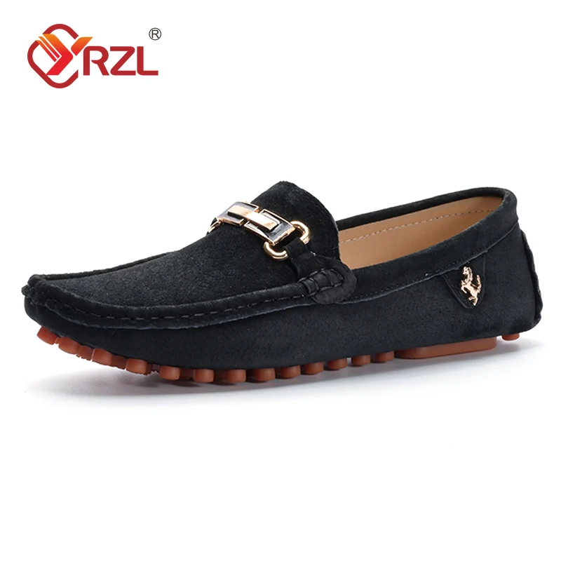 YRZL Loafers Men Big Size 48 Soft Driving Moccasins High Quality Flats Genuine Leather Shoes Men Slip-on Suede Loafers for Men