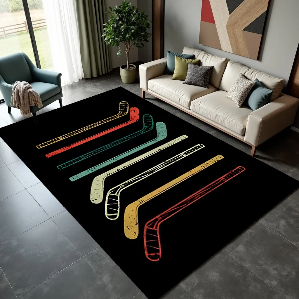 Durable Polyester Hockey Stick Design Doormat Welcome Mat for Sports Fans Home Decor Entrance Rug Indoor Outdoor Lifestyle Gift