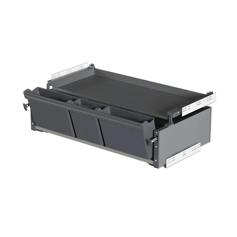-oo Aluminum Alloy Black Oblong Kitchen Pull Basket Magic Corner Drawer Storage Box Cabinet Drawer Type Water Resistant Storage