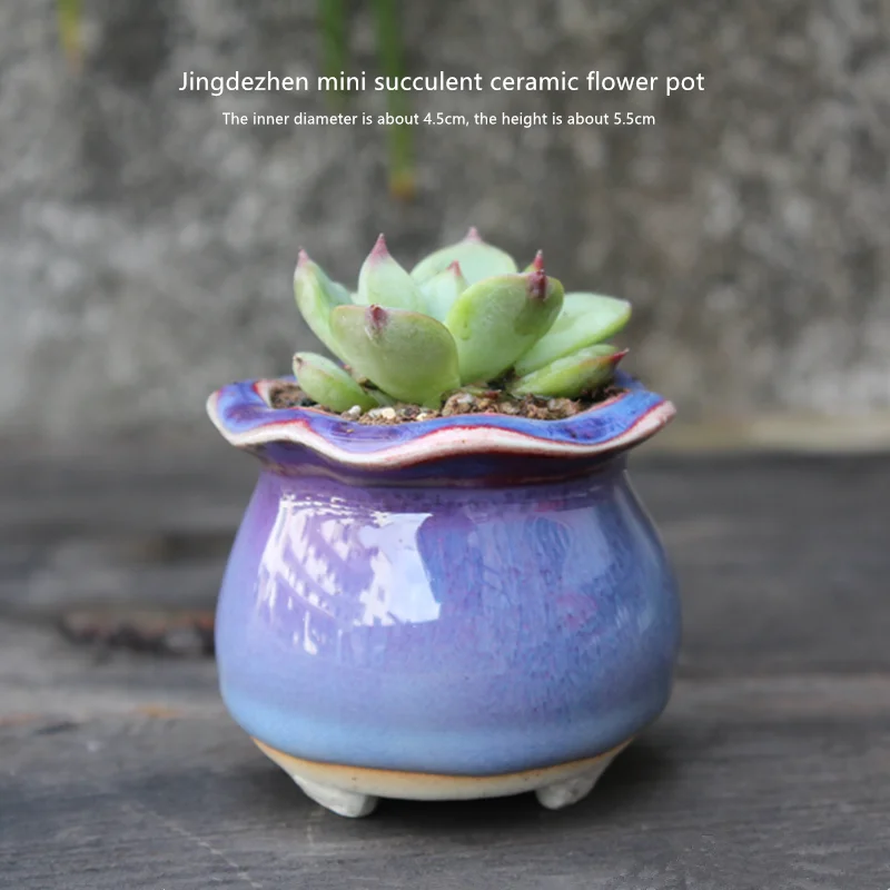 

Jingdezhen mini succulent ceramic flowerpot new exquisite handmade breathable bottom hole home decoration garden decoration gree