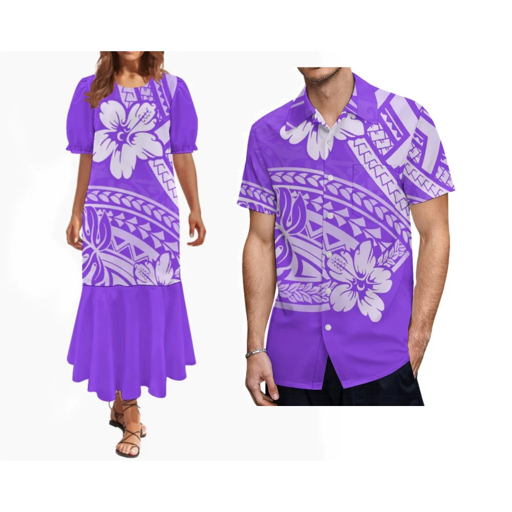 Samoa Round-Neck Bubble Sleeve Custom-Made Dress Pattern - Fashionable And Casual Couple Outfit - Women'S Soft Dress