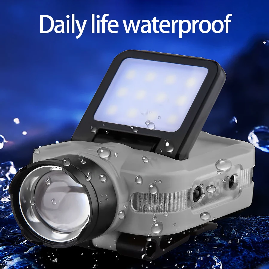 1000LM Sensor Headlamp USB C Rechargeable 5 Modes Headlight with Power Display Cap Clip Outdoor Fishing Camping Head Flashlight