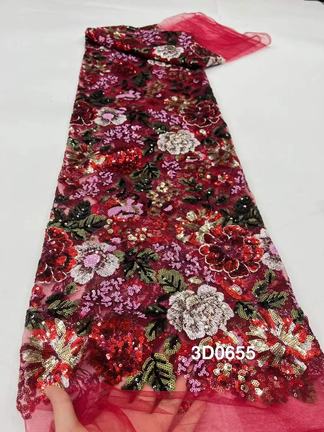 

New Hot Sale New Tulle Lace Fabric With Beads Sequins 2025 African Nigerian French for High End Wedding Party Bride Sewing Dress