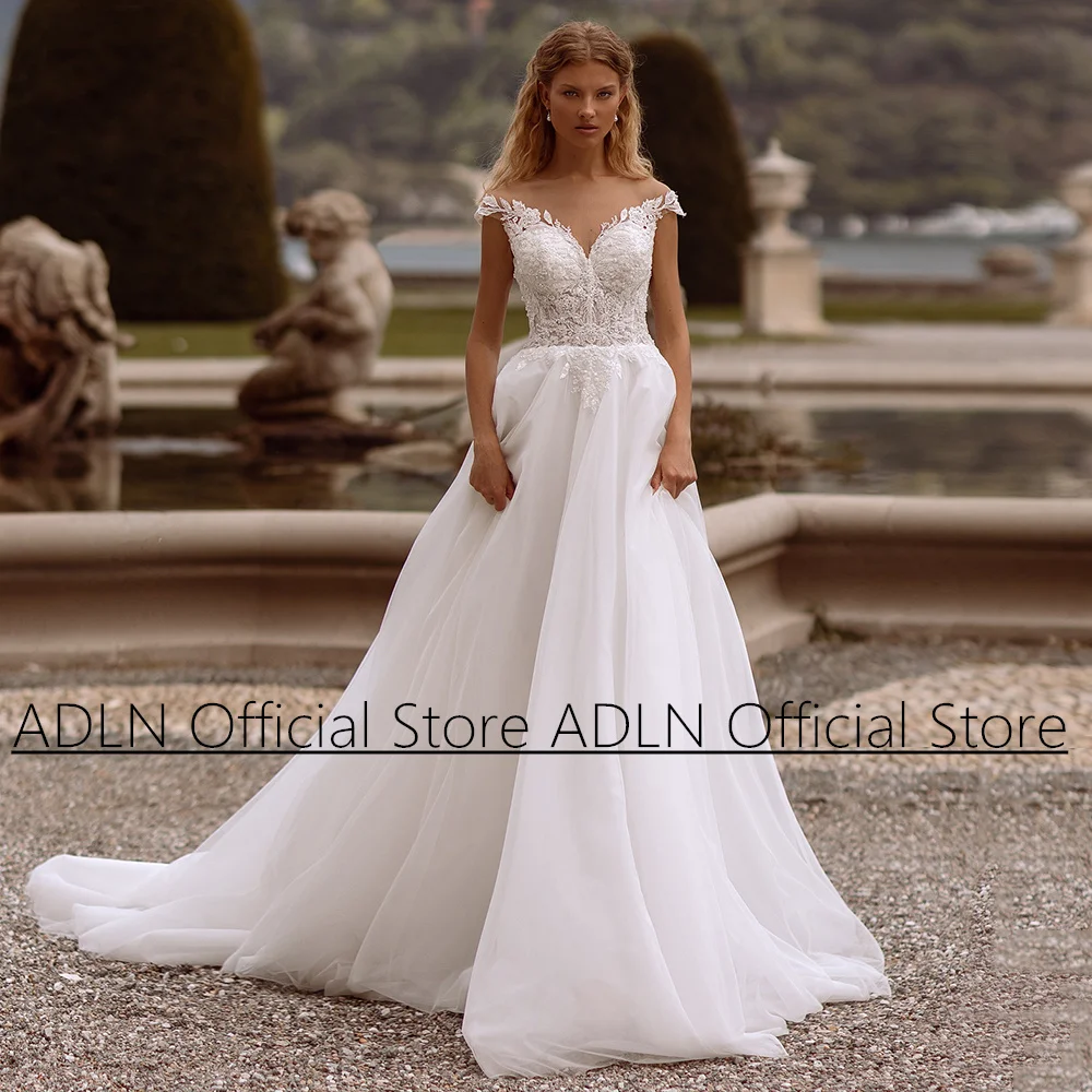 

2024 Wedding Dress for Bride Charming Scoop Neck Sleeveless Beading Applique Sweep Train A Line Vestidos De Novia Bridal Gown