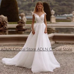 2024 Wedding Dress for Bride Charming Scoop Neck Sleeveless Beading Applique Sweep Train A Line Vestidos De Novia Bridal Gown