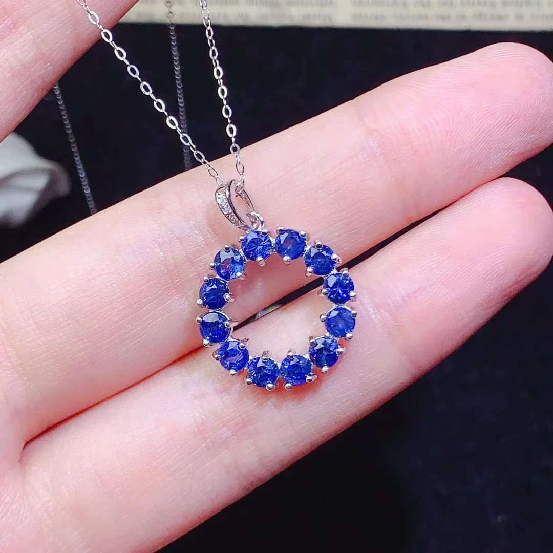 

Royal Blue Sapphire Pendant for Party 3mm Total 1.2ct Natural Sapphire 925 Silver Pendant with 45cm Sterling Silver Necklace