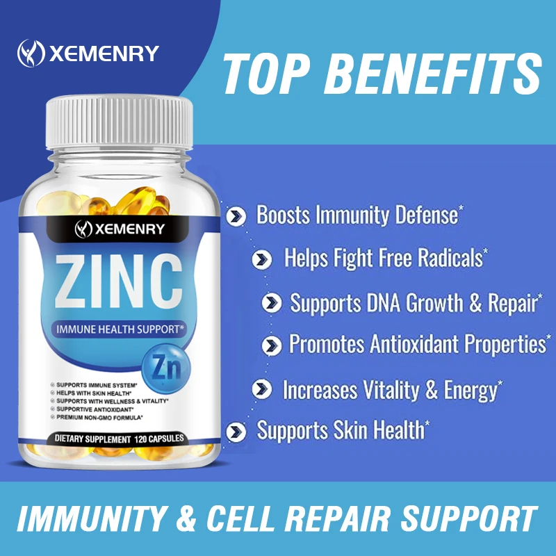 Zinc Capsules Support The Body\'s Immune Defense 120 Vegan Capsules Non-GMO, Gluten-Free