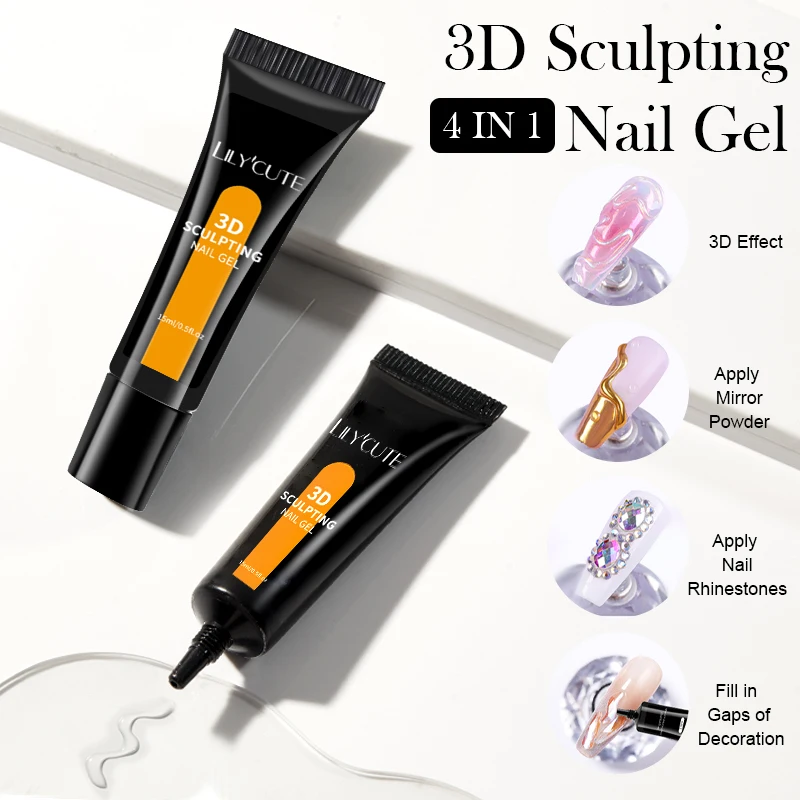 LILYCUTE 15 مللي ثلاثية الأبعاد مسمار الفن النحت هلام-4 في 1 DIY بها بنفسك تشكيل نحت لاصق الغراء مقاوم للماء مانيكير لتقوم بها بنفسك مسمار الفن تصميم