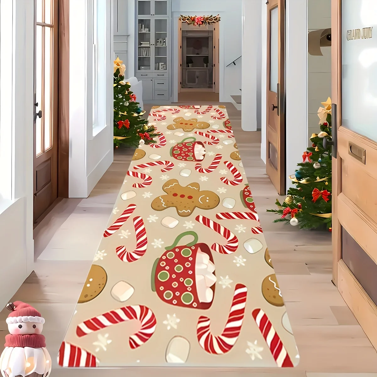 Assorted Xmas Themed Long Floor Runner Rug Festive Winter Santa Deer Gingerbread Elf Printed Decor Mat for Indoor Walkway Space view 4
