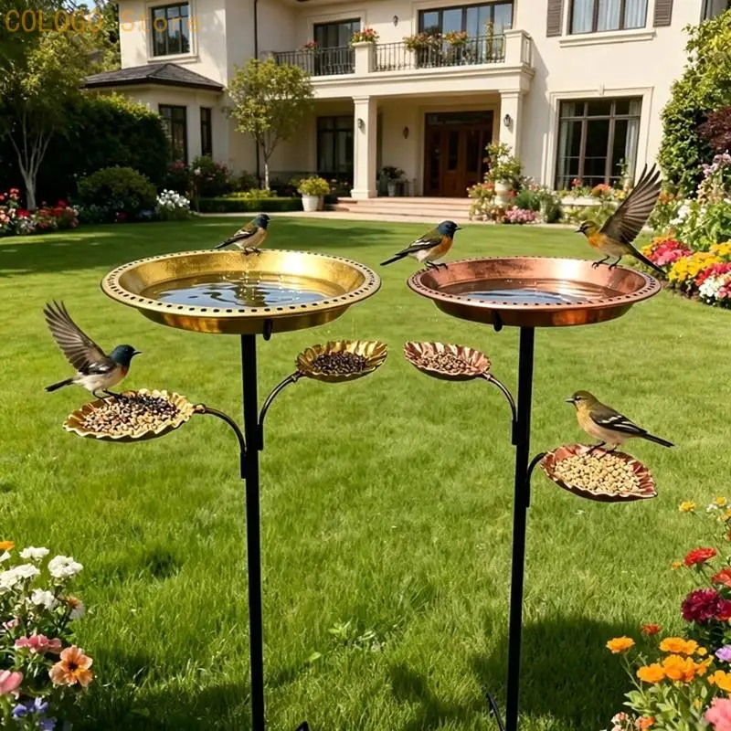 Antique Charm Outdoor Bird Bath Integrated Feeding Station For Yard Decoration D0LD