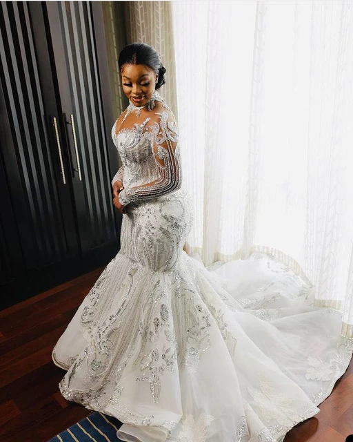 African Black Girls Bridal Gowns Mermaid Plus Size Wedding Dress Custom Made Beaded Rhinestones Sequined Vestido De Novia Wedding Dresses AliExpress