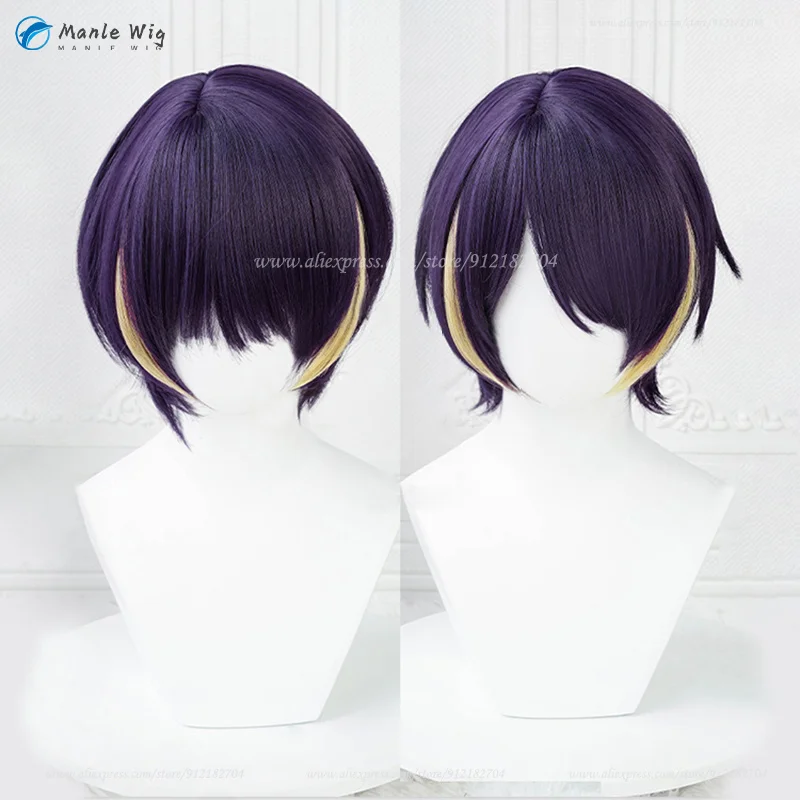 ES  Shinobu Sengoku Dark Cosplay Wigs 30cm Purple Yellow Wig Heat Resistant Synthetic Hair Anime Wig + Wig Cap