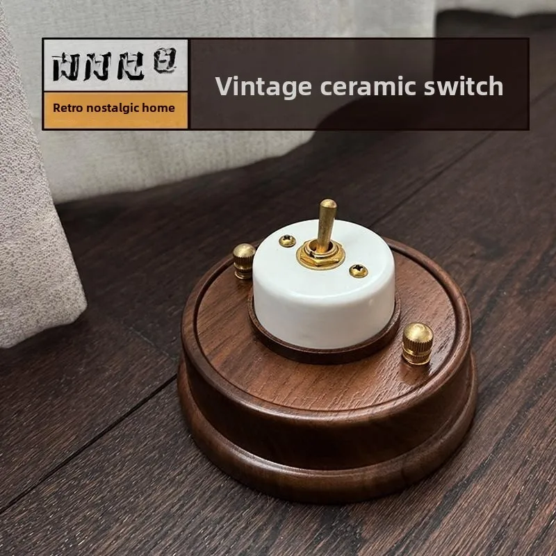 Retro Brass Knob Switch | AC 110-250V Wooden Base Industrial Style Wall Light Switch