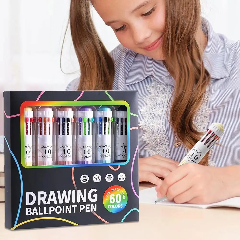 

6Pcs/Set 60 Colors Drawing Ballpoint Pen 10-in-1 Multi-Function Colored Pens 0.8mm Retractable Multicolor Pens