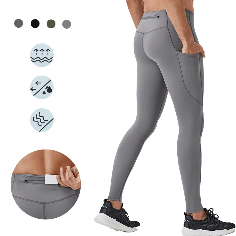 (S-2XL) collants de Compression taille haute pour hommes pantalons de course Leggings de gymnastique d'entraînement en Nylon respirant à séchage rapide avec poche arrière à fermeture éclair