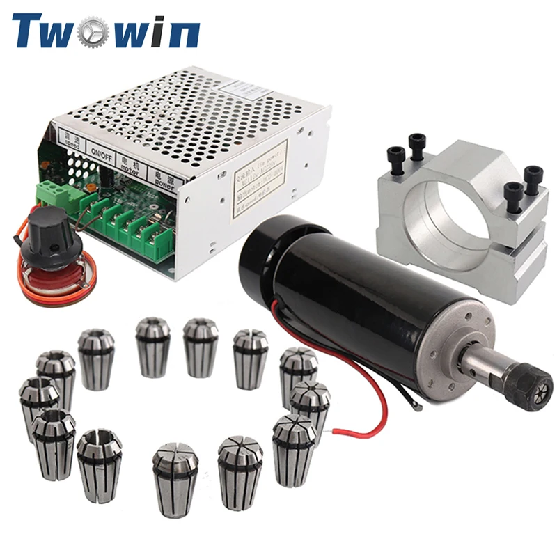 

500W CNC Spindle Motor kit 0.5kw Air Cooled Spindle+52mm Clamps+Power Supply Speed Governor+ER11 Chuck Collet For PCB Engraving