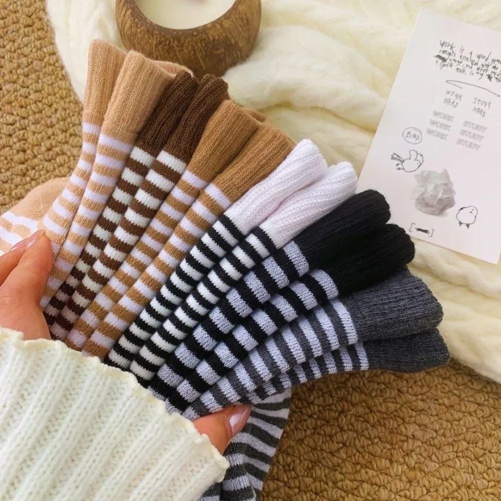 Thermal Fleece Lined Thick Crew Socks Soft Cozy Texture Striped Pattern Fuzzy Striped Socks Maternity Design Cold Weather Ready