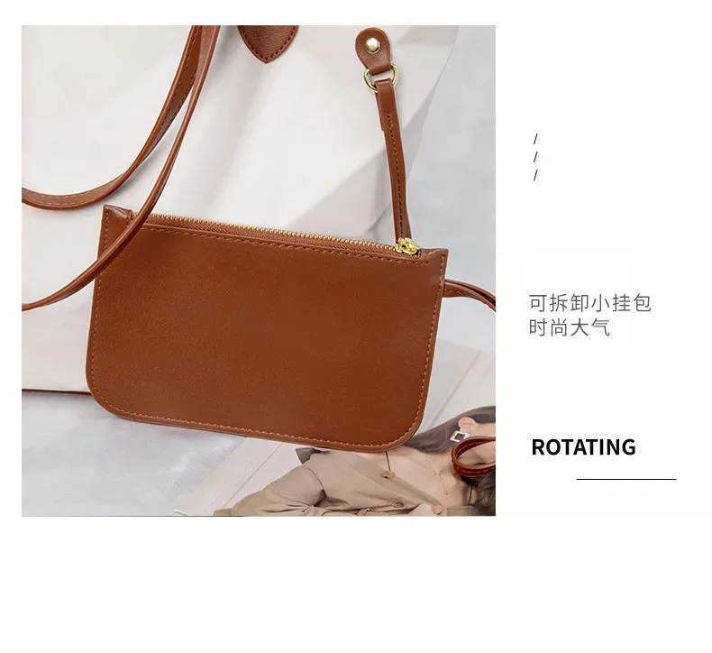 Purse New 2-piece Set Mother Bag Handheld Big Bag Simple One Shoulder Crossbody Big Bag Fashionable Color Contrast Big Bag