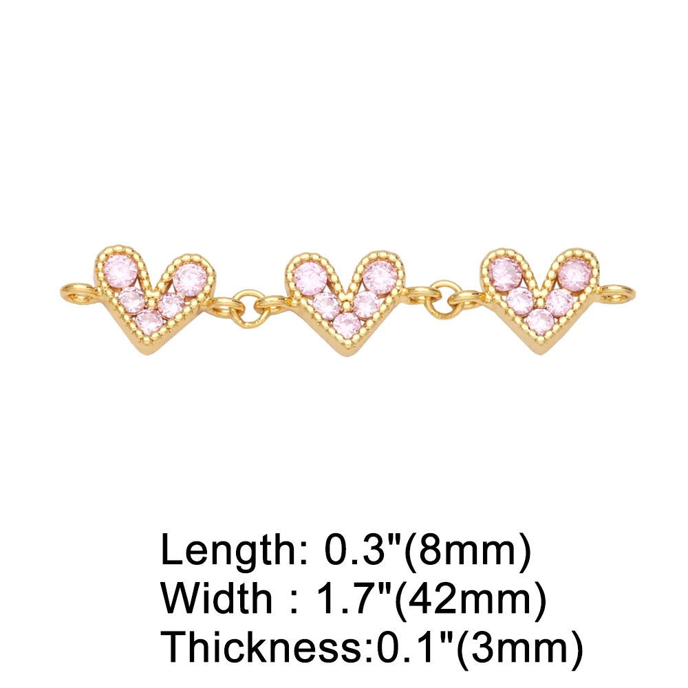 OCESRIO Multicolor Heart Pendants for Necklace Gold Plated Cubic Zironia Copper Heart Bar Charm for Jewelry Making pdta740