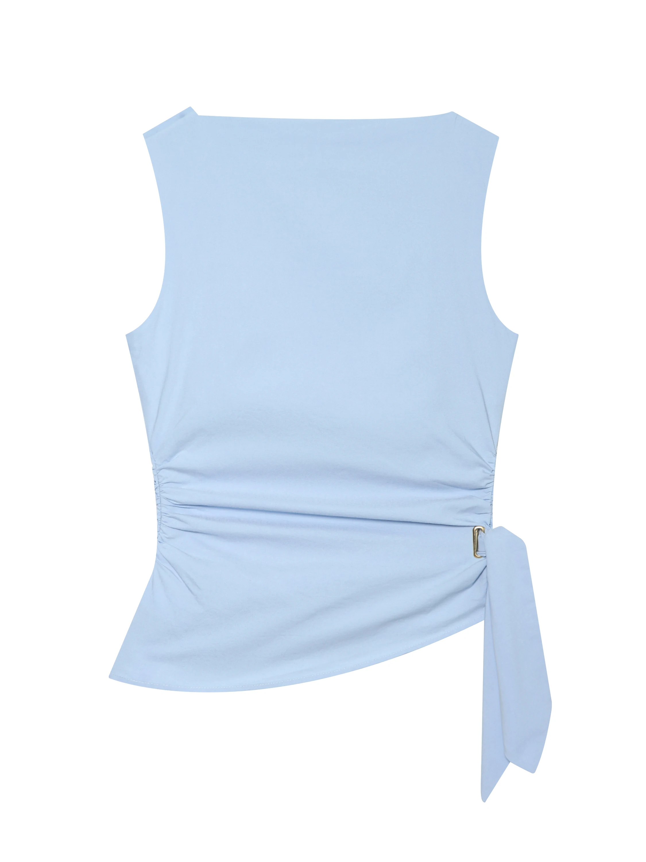 Women's Crop Top Vest Blue Waist-Cinching Asymmetrical Hem Button Detail Outerwear Polyester Fiber Short Length Summer Style