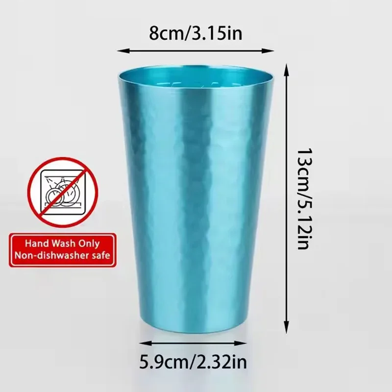 6PCS Colorful Hammered Aluminum Cups with Gift Box–Reusable Metal Tumblers for Cold Drinks, Juice, Wine–Cheers To Life Design