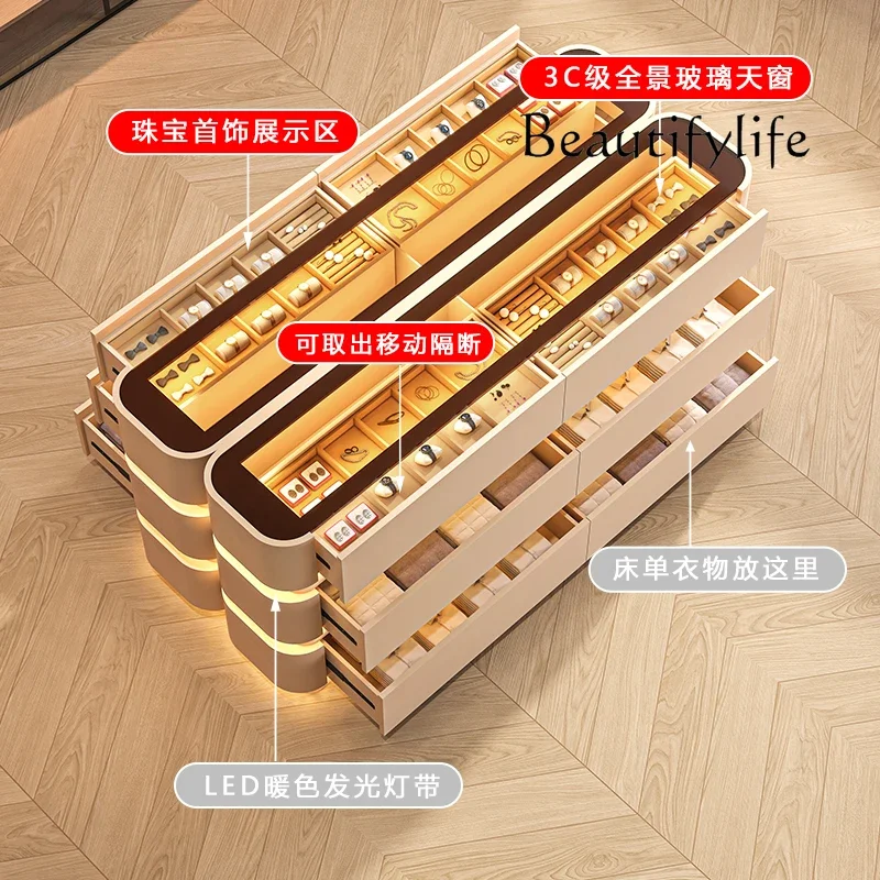 X36 Jewelry Cabinet Household Floor-to-ceiling Jewelry Storage Bucket Cabinet Light Strip Duobao Ge Middle Island Cabinet