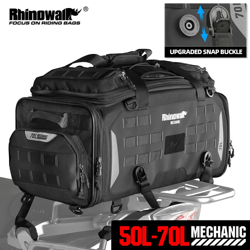 Rhinowalk Motorcycle Saddle Pannier Bag 70L Portable Large Capacity Magnetic Motor Back Seat Tail Bag Travel Luggage Backpack