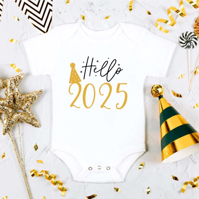 Hello 2025 Baby Bodysuit Cotton Short Sleeve Infant Rompers Body Baby Boys Girls New Year Ropa Clothes Newborn Christmas Gift