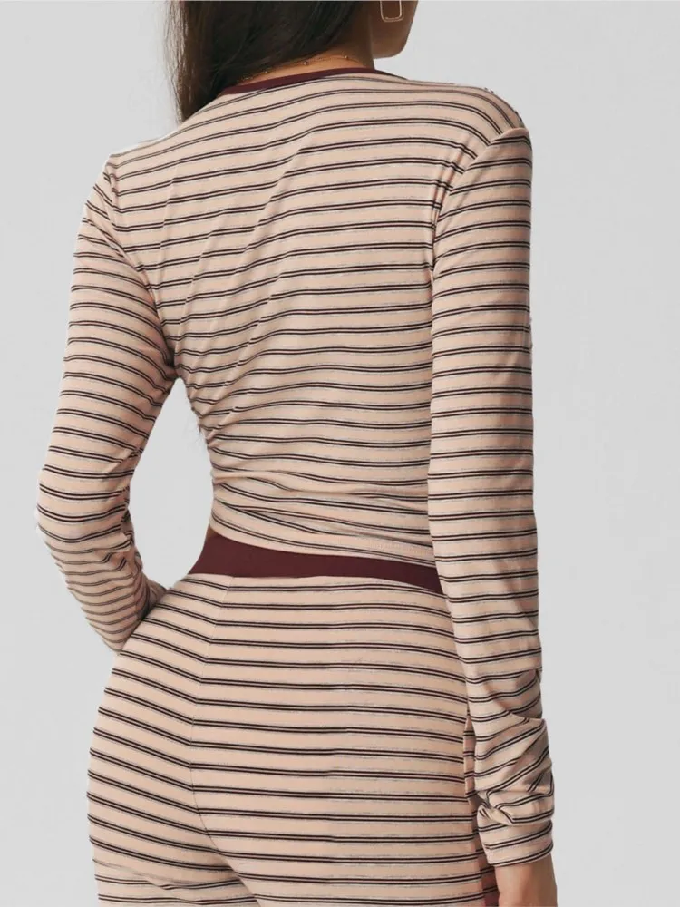 One Piece Sports Long Sleeve Stripe Top Women Gym Yoga Top Workout Clothes Sports T Shirt Fitness Activewear Running Tight Tops