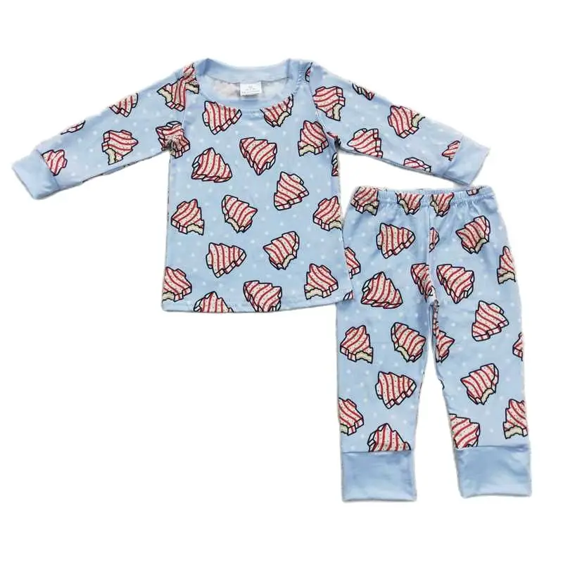 

Christmas Tree Biscuit Polka Dot Light Blue Long Sleeve Trouser Set