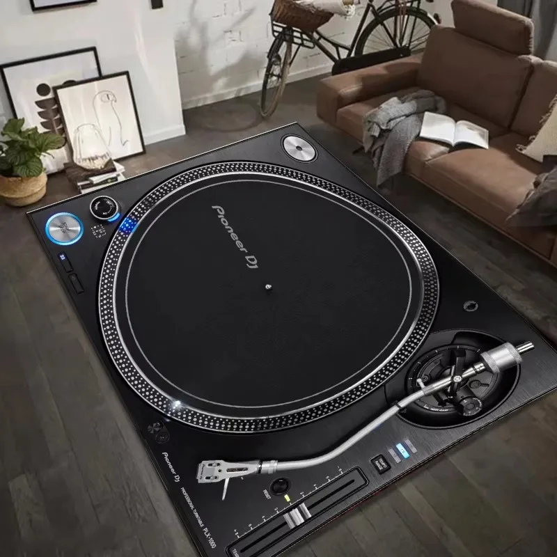 VIKAMA Vinyl Record Player-themed Creative Rug – Living Room & Studio Rug – Noise-reducing, Non-slip Home Furniture Accessory
