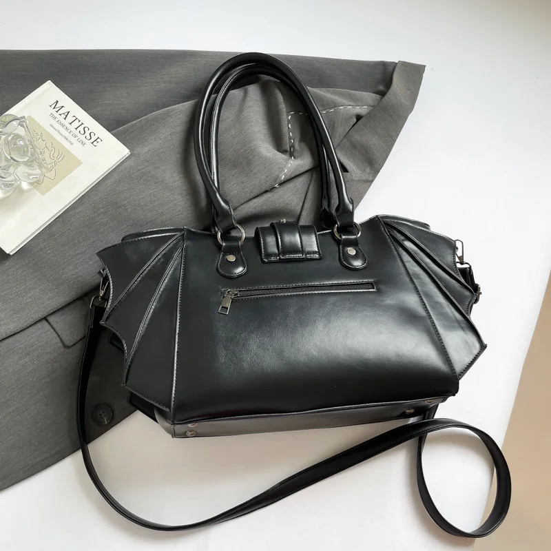 SHELKSBAG Women Quality Gothic Bag Vintage Wing Shoulder Bag Punk Rivet Crossbody Handbag Large Capacity Halloween Purse