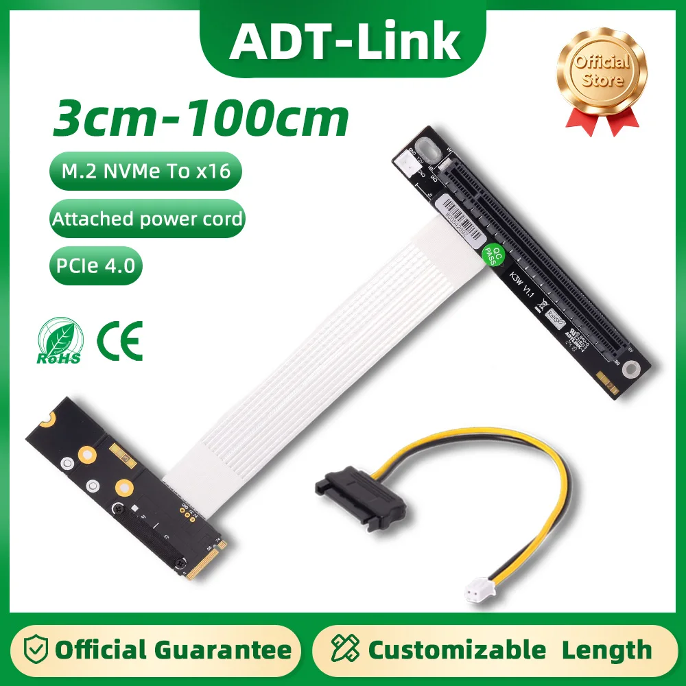 

ADT-Link PCIE 4.0 x16 to M.2 NGFF NVMe STX Mainboard Graphics Card Extend Cable 90 Degree Turn Angled 16x Riser Adapter Jumpers