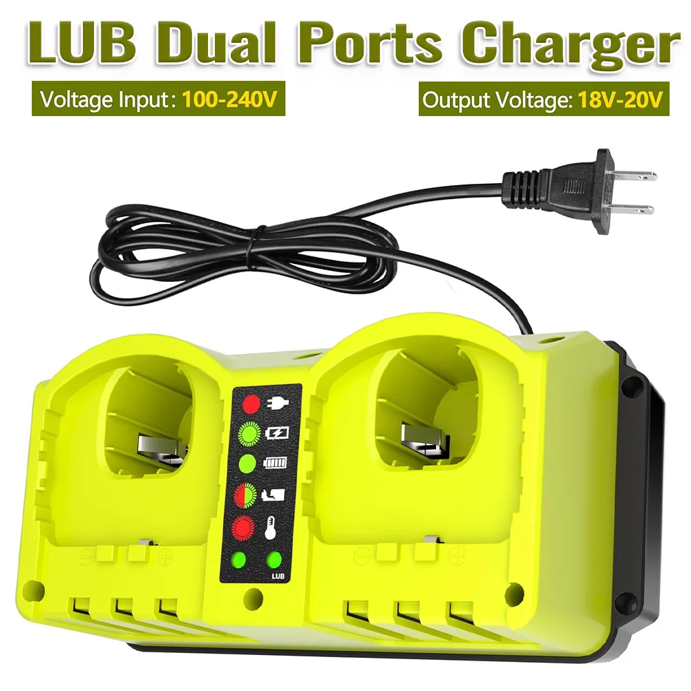 Portable Dual-Port Fast Charger For Ryobi 18V-20V P120 P170 P180 P190 Nickel Battery With LED Indicator EU/US/UK/AU Plug
