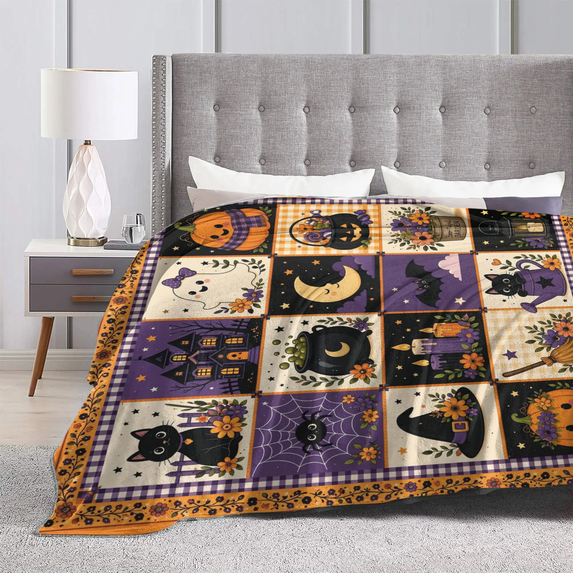 Halloween Black Cats Blanket Cover Witchy Kitty Fuzzy Throw Blanket Bedding Couch Decoration Lightweight Bedspreads