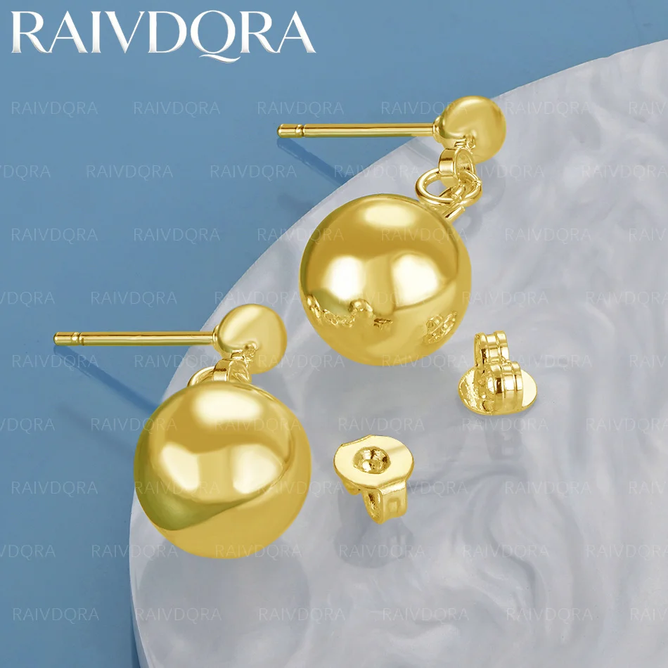 18K Gold Plated 10mm Bead Drop Stud Earrings For Women Wedding Engagement Party Fashion Jewelry Charms Accessories