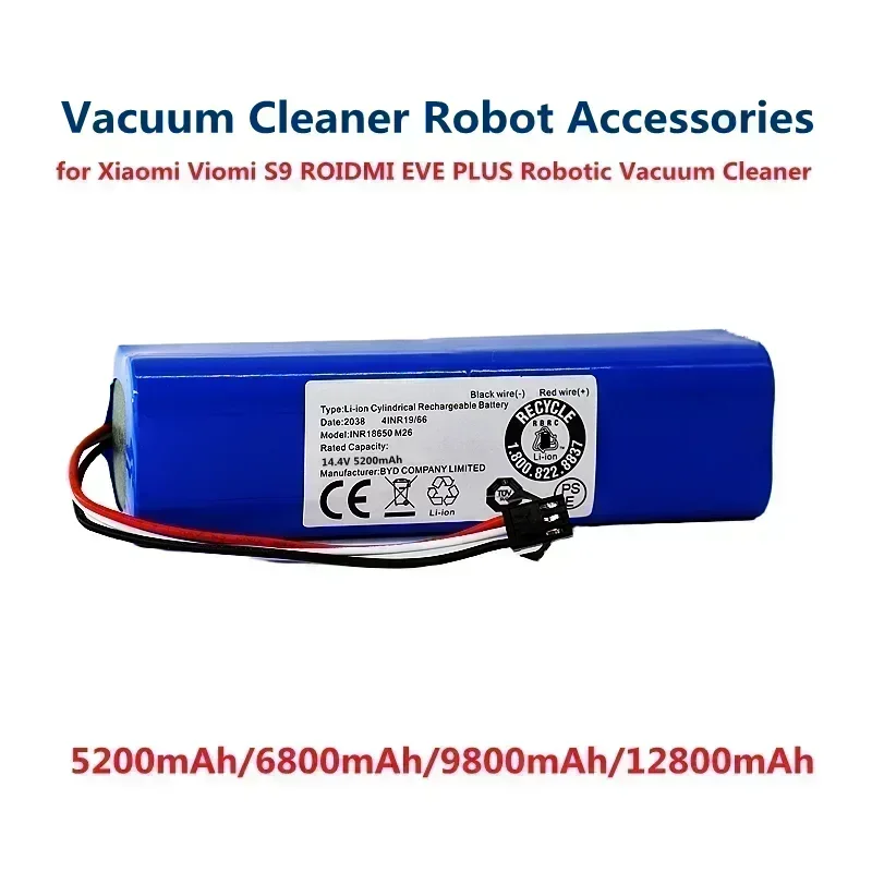 SU 14.4V 5200mAh Li ion Battery Rechargeable Battery Pack for Xiaomi Viomi S9 ROIDMI EVE PLUS Robotic Vacuum Cleaner Accessories