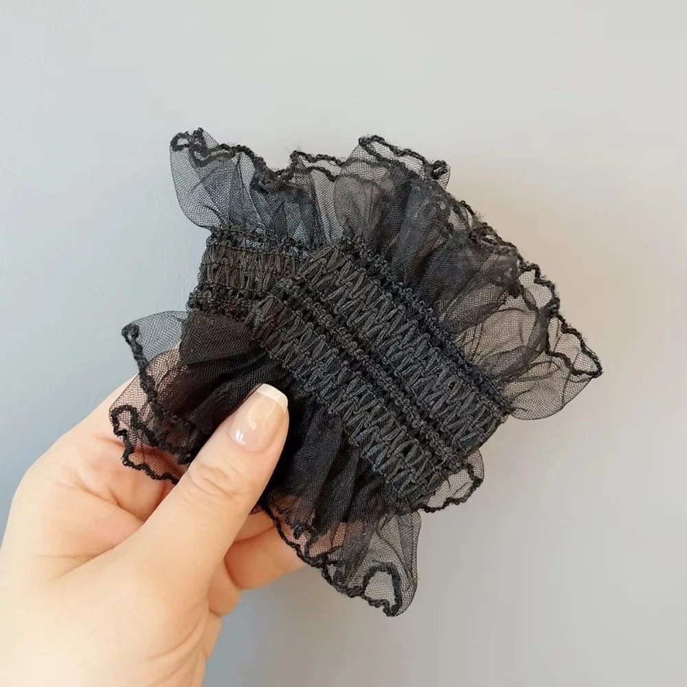 

New Lace Rose Flower Short Sleeve Gloves Detachable Elastic Ruffled Sleeve Black White Fake Sleeves Lolita