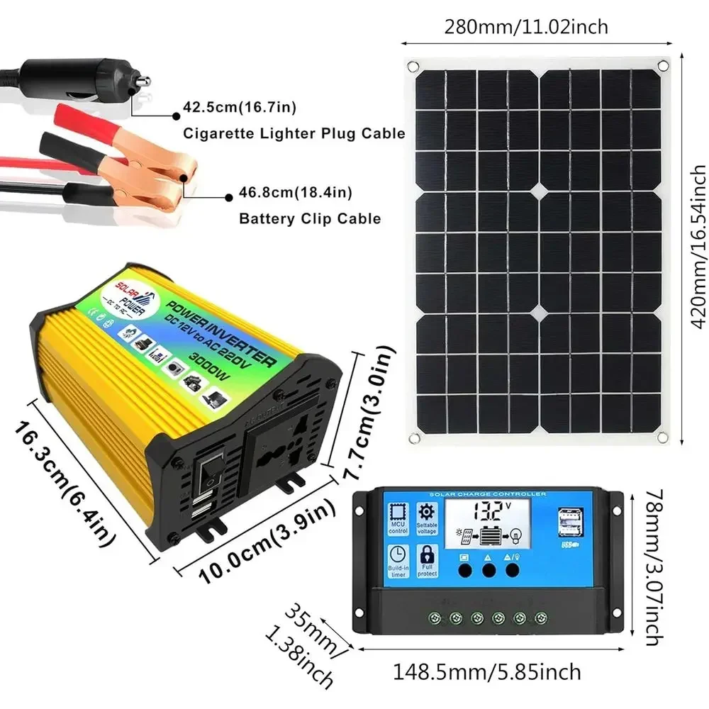 3000W Solar Panel Controller and Inverter Kit, Complete Solar System for Home or RV, Mounting Brackets Included
