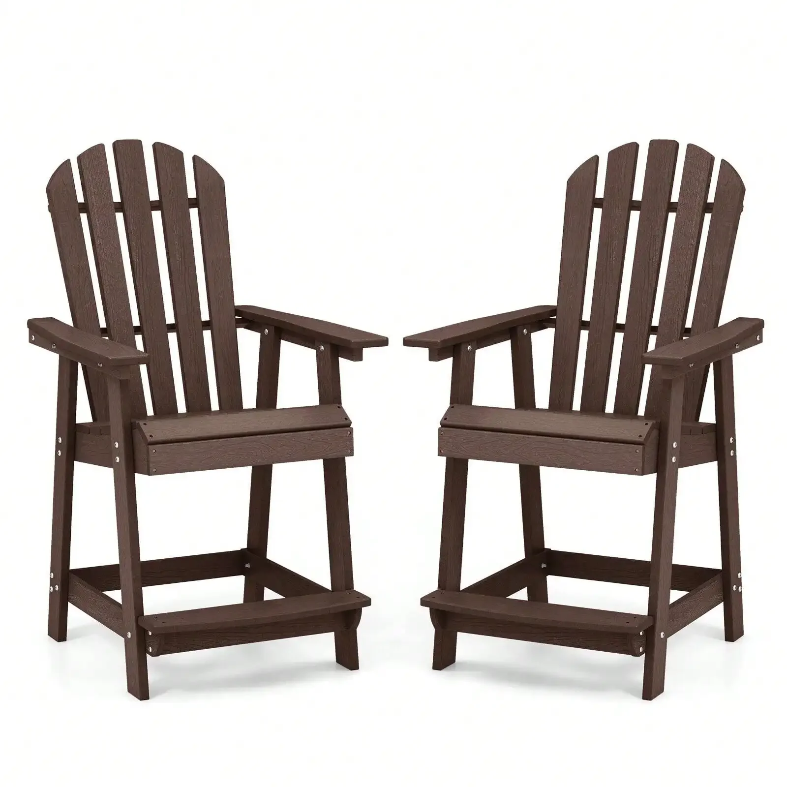 

2 PCS Bar Stool HDPE Patio Chair w/ Armrest Footrest Home Indoor Outdoor Brown